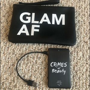 Crimes Of Beauty Glam AF Black Wristlet & Rechargeable Portable Charger NEW